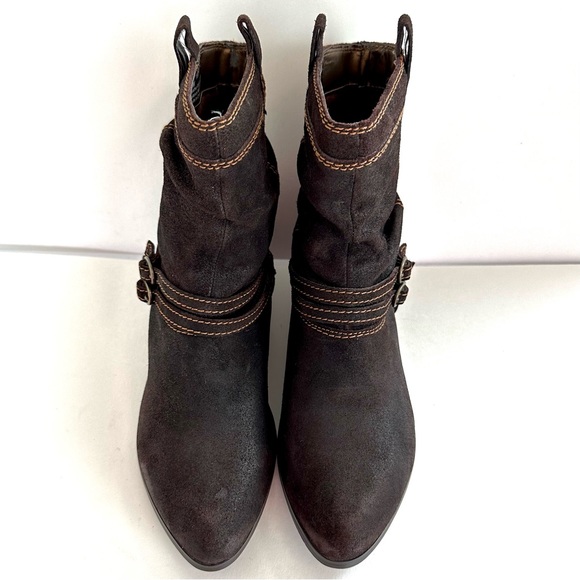 ARRAY MAVERICK BROWN SUEDE DISTRESSED SLOUCHY HARNESS FLAT ANKLE BOOT BOOTIE Sz9 - Picture 2 of 12